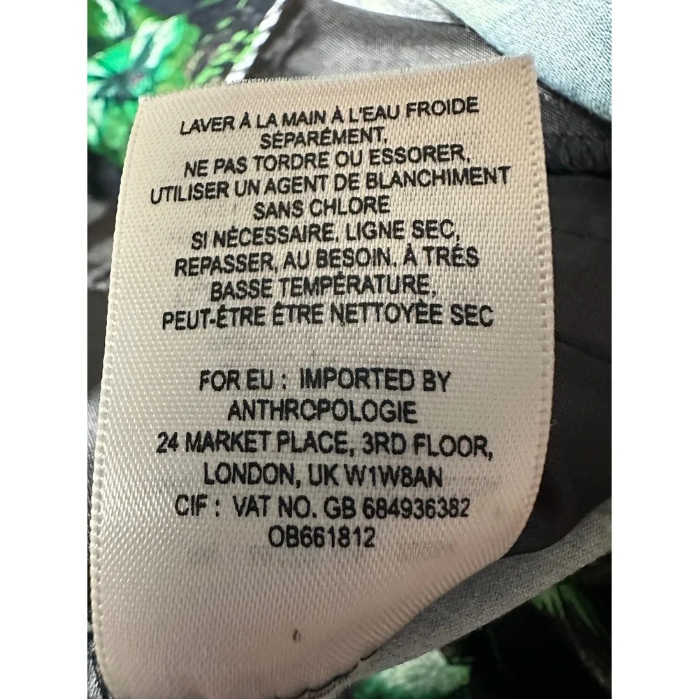 Anthropologie Elevenses Floral Wide Leg Satin Pants 8 Black Green Boho Chic - Picture 11 of 11